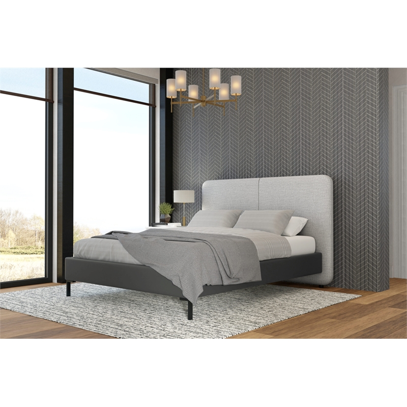 Alpine Furniture Walden Upholstered Queen Platform Bed in Gray