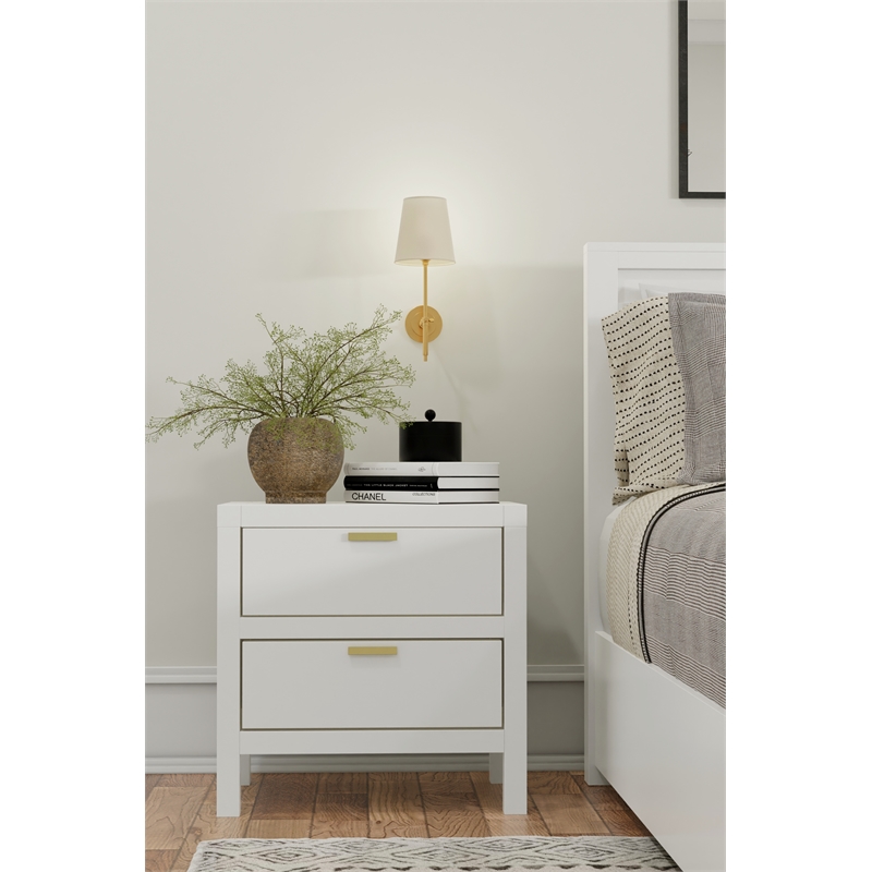 Alpine Furniture Carmel Wood 2 Drawer Nightstand in White