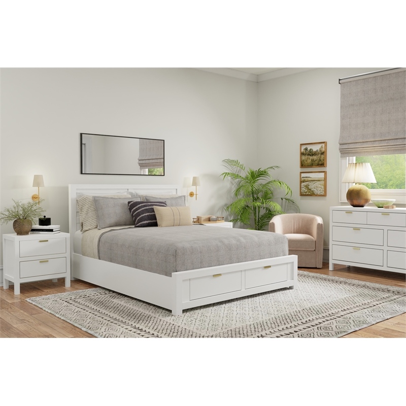 Alpine Furniture Carmel Wood California King Storage Bed in White