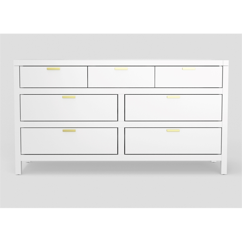 Alpine Furniture Carmel 7-Drawer Contemporary Wood Dresser in White