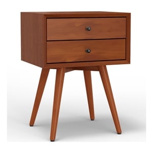 alpine furniture flynn 2 drawer small wood nightstand in acorn