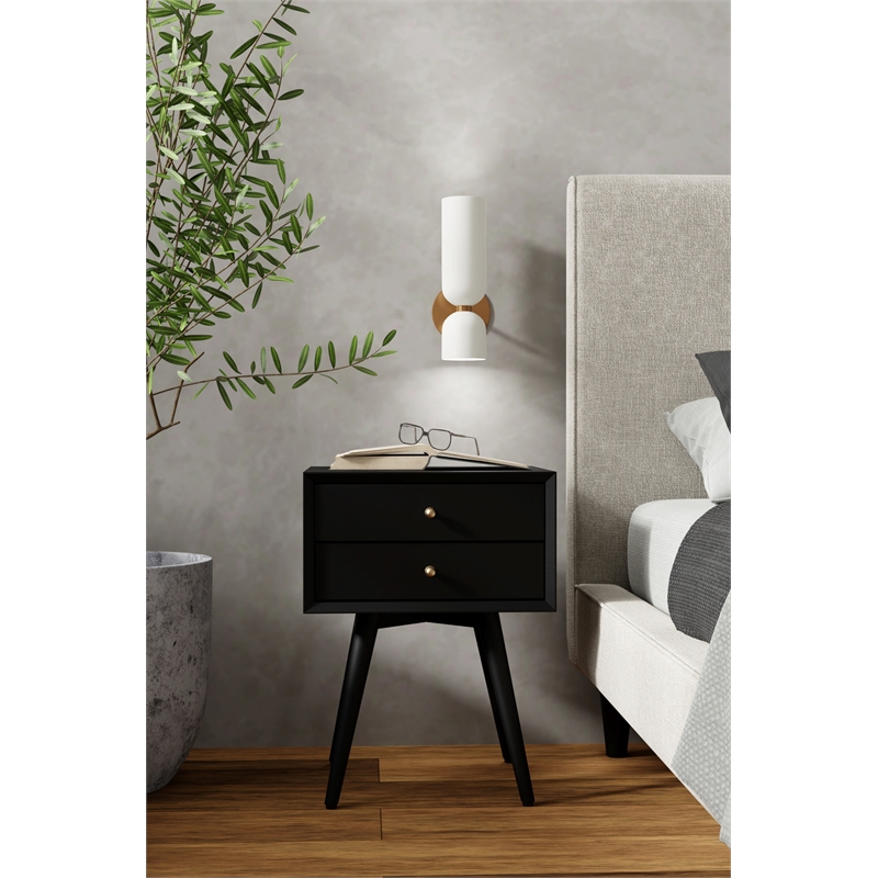 Alpine Furniture Flynn 2 Drawer Small Wood Nightstand in Black