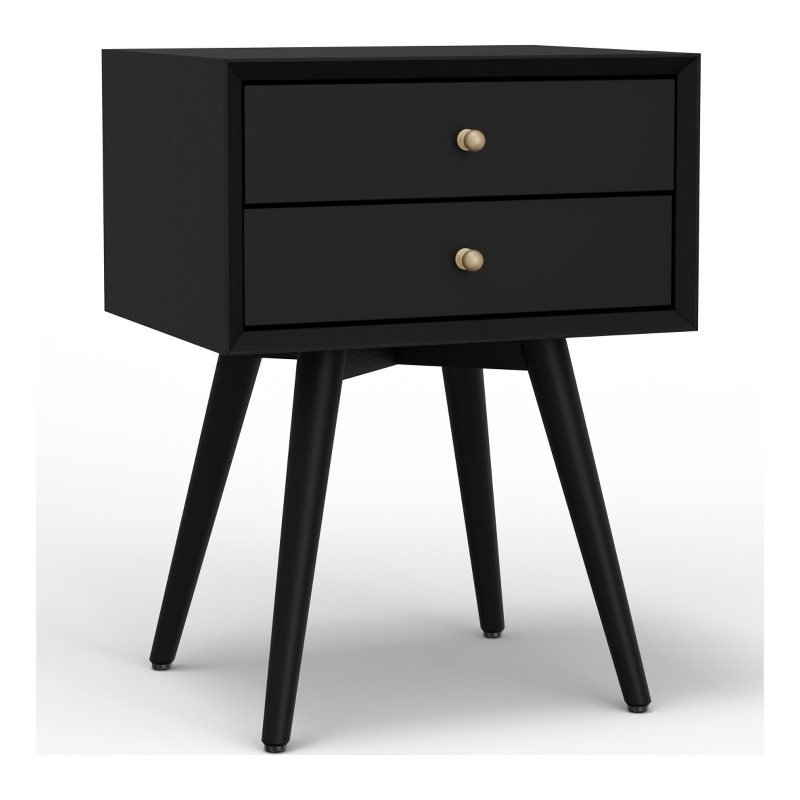 Alpine Furniture Flynn 2 Drawer Small Wood Nightstand in Black