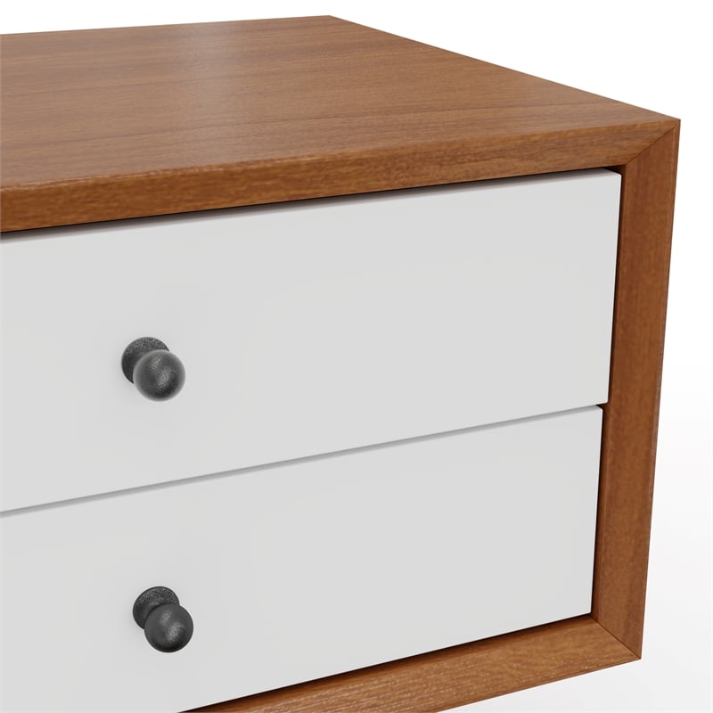 Alpine Furniture Flynn 2 Drawer Small Wood Nightstand in Acorn & White