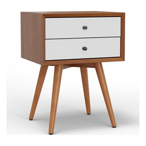 alpine furniture flynn 2 drawer small wood nightstand in acorn & white