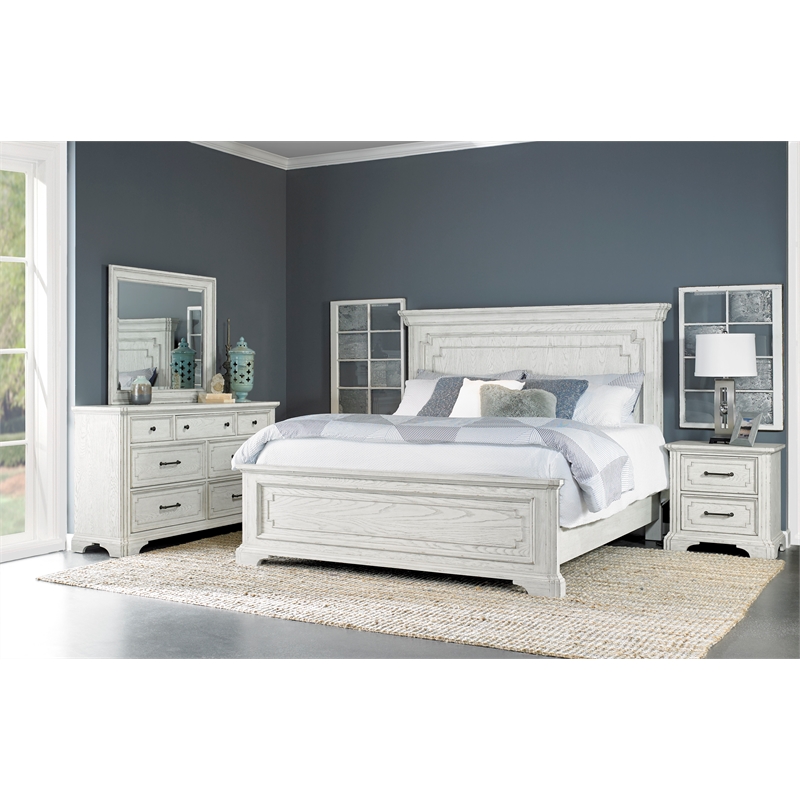 Alpine Furniture Clara Wood Standard King Size Panel Bed in White Mist