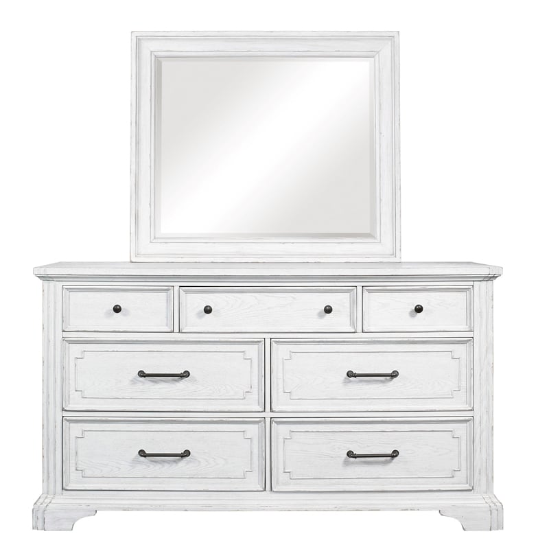 Alpine Furniture Clara Wood 7 Drawer Dresser in White
