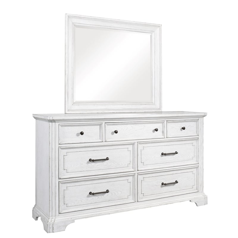 Alpine Furniture Clara Wood 7 Drawer Dresser in White