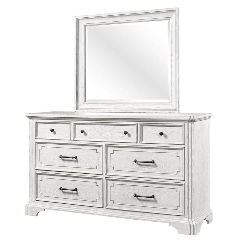 Alpine Furniture Clara Wood 7 Drawer Dresser in White