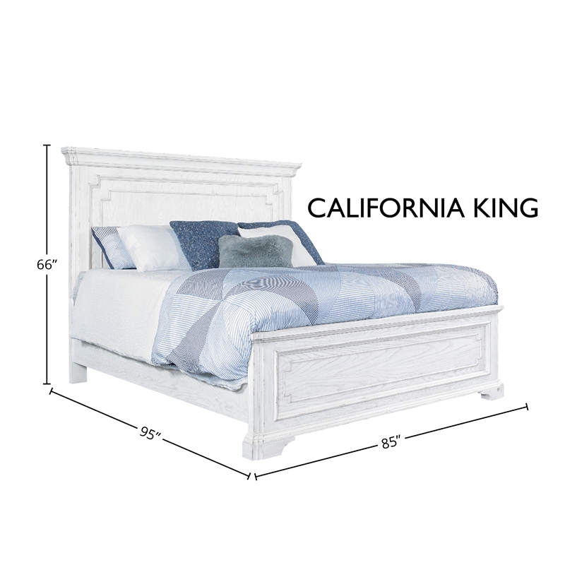 Alpine Furniture Clara Wood California King Size Panel Bed in White Mist