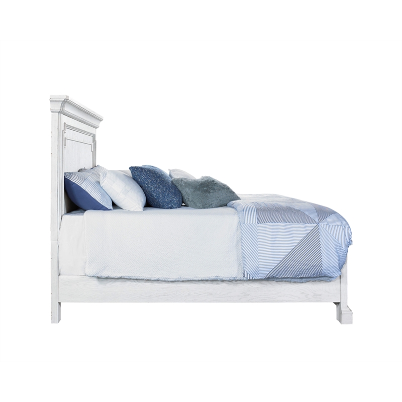 Alpine Furniture Clara Wood California King Size Panel Bed in White Mist