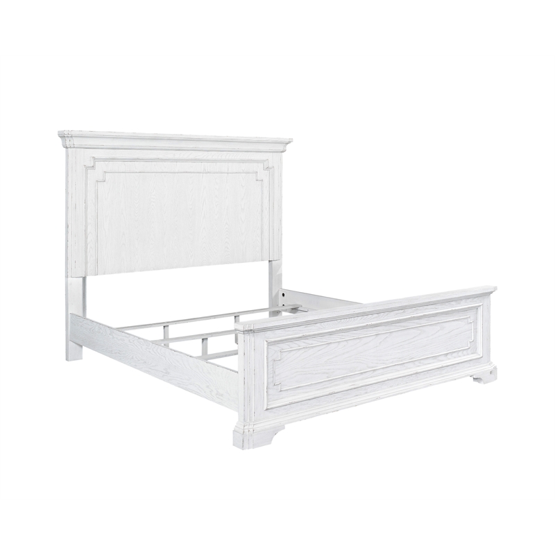Alpine Furniture Clara Wood California King Size Panel Bed in White Mist