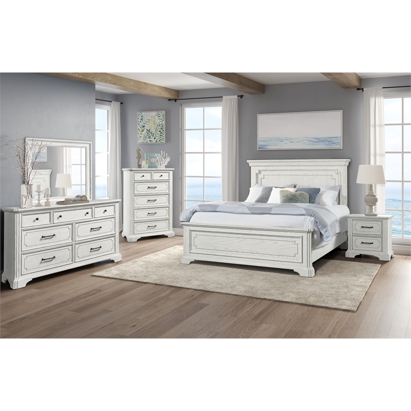 Alpine Furniture Clara Wood California King Size Panel Bed in White Mist