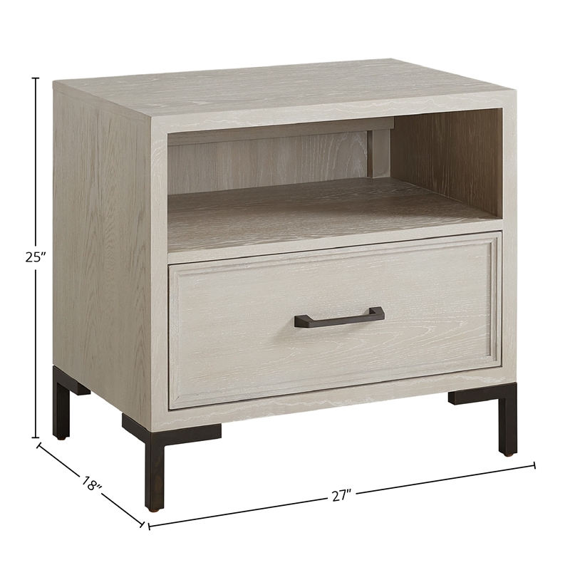Alpine Furniture Bradley 1 Drawer Nightstand with Open Shelf in Antique White