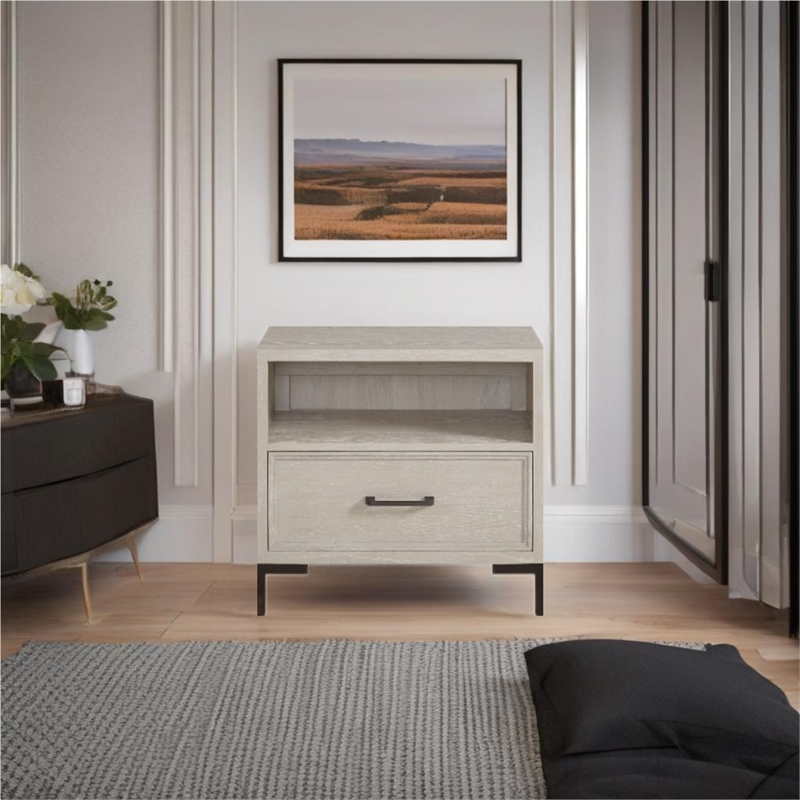 Alpine Furniture Bradley 1 Drawer Nightstand with Open Shelf in Antique White