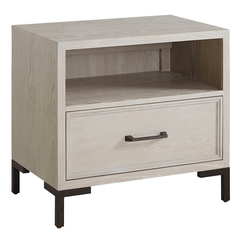 Alpine Furniture Bradley 1 Drawer Nightstand with Open Shelf in Antique White
