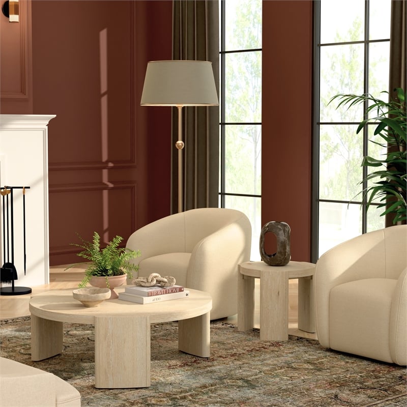 Alpine Furniture Sloane 42 in. W Round Wood Coffee Table in Natural Driftwood