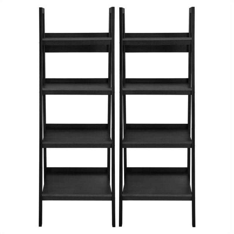 Allora 4 Shelf Ladder Bookcase in Black (Set of 2)