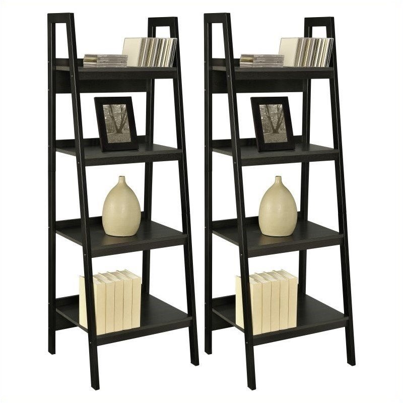Allora 4 Shelf Ladder Bookcase in Black (Set of 2)
