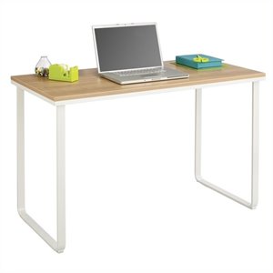 allora steel workstation in beech and white