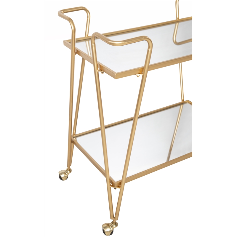 Allora Mid-Century Mirrored Bar Cart in Gold