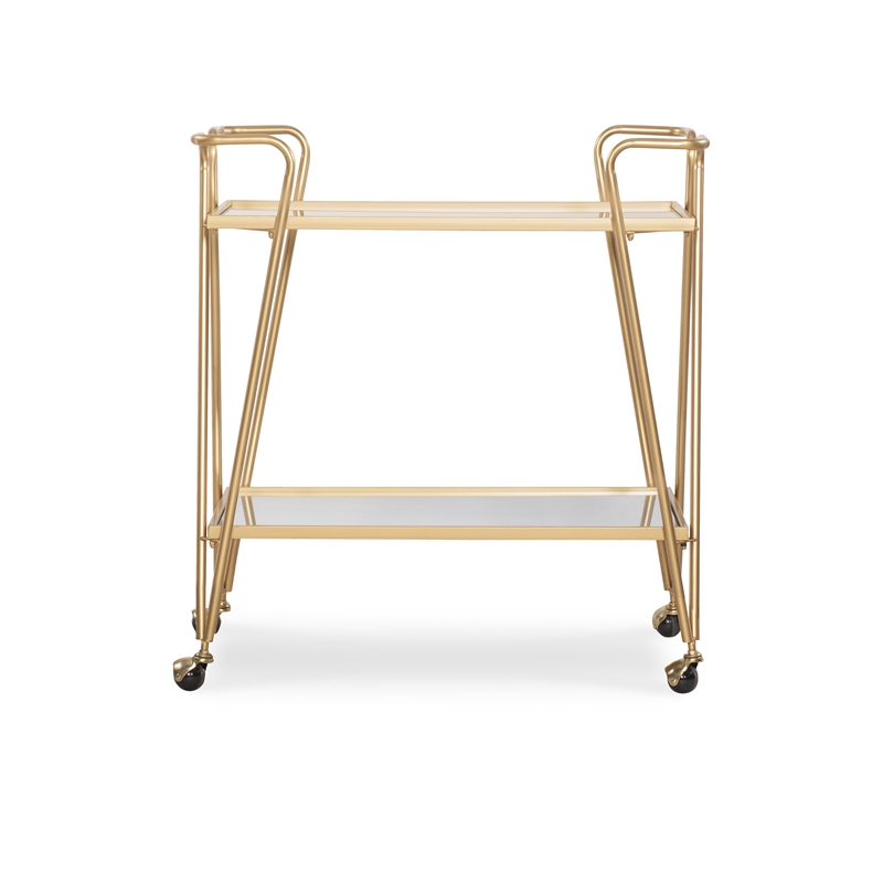Allora Mid-Century Mirrored Bar Cart in Gold
