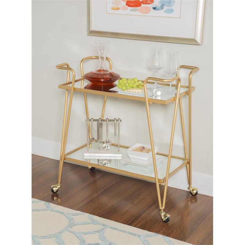 Allora Mid-Century Mirrored Bar Cart in Gold