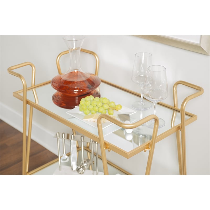 Allora Mid-Century Mirrored Bar Cart in Gold