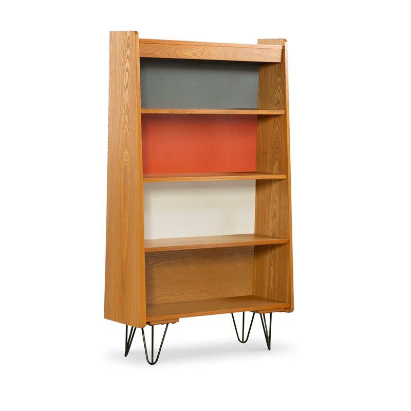 Allora 4 Shelves Wood Bookcase in Natural Brown/Gray/Orange/White