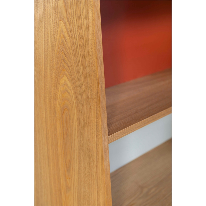 Allora 4 Shelves Wood Bookcase in Natural Brown/Gray/Orange/White