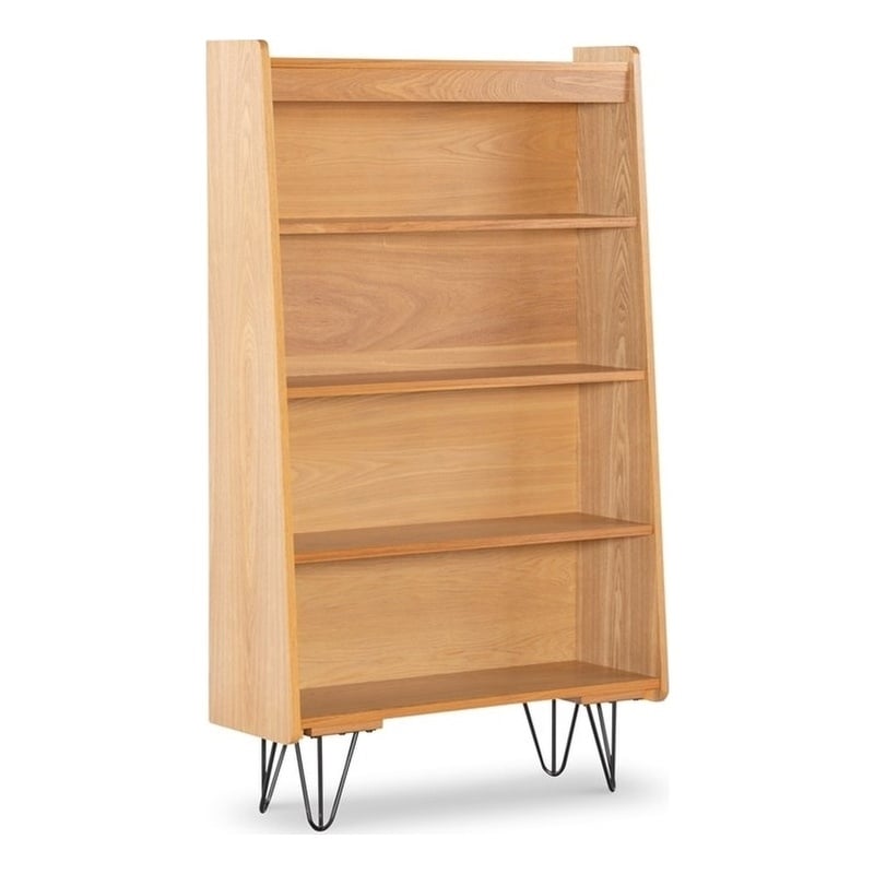 Allora 4 Shelves Wood Bookcase in Natural Brown/Gray/Orange/White