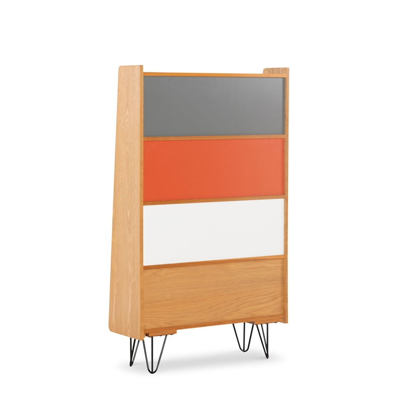 Allora 4 Shelves Wood Bookcase in Natural Brown/Gray/Orange/White