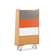 Allora 4 Shelves Wood Bookcase in Natural Brown/Gray/Orange/White