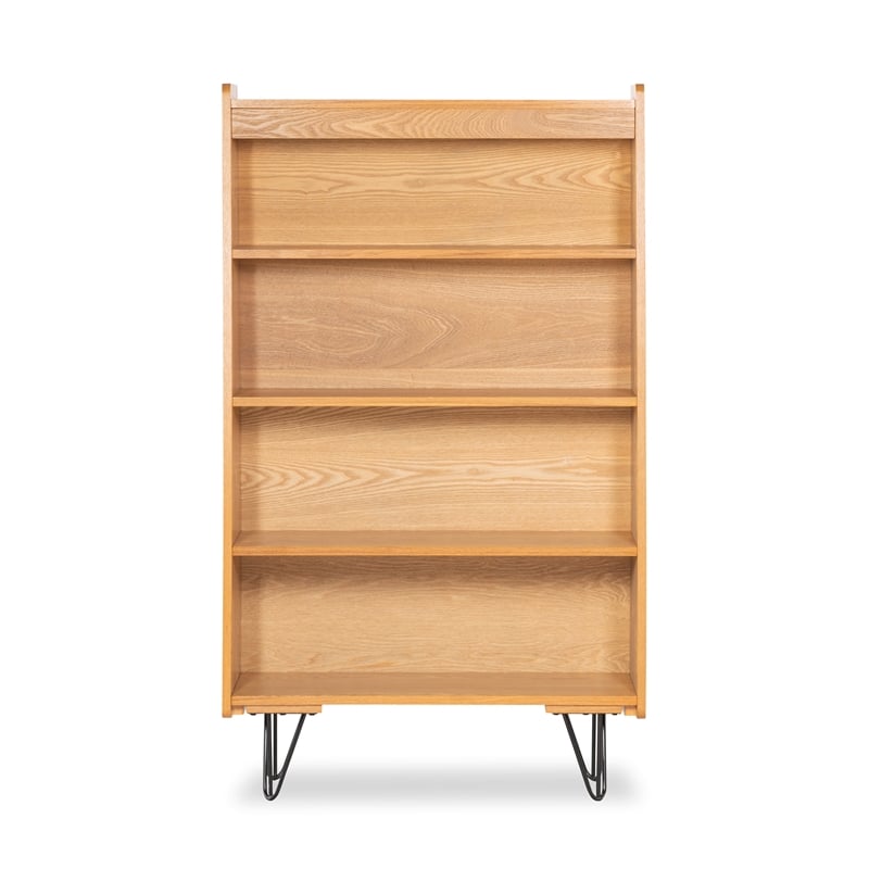 Allora 4 Shelves Wood Bookcase in Natural Brown/Gray/Orange/White