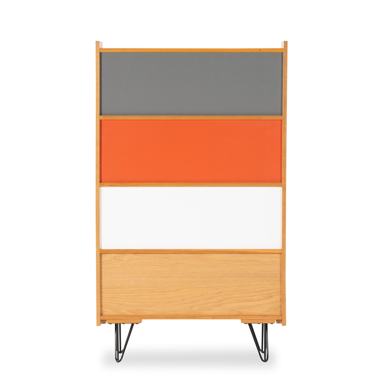 Allora 4 Shelves Wood Bookcase in Natural Brown/Gray/Orange/White