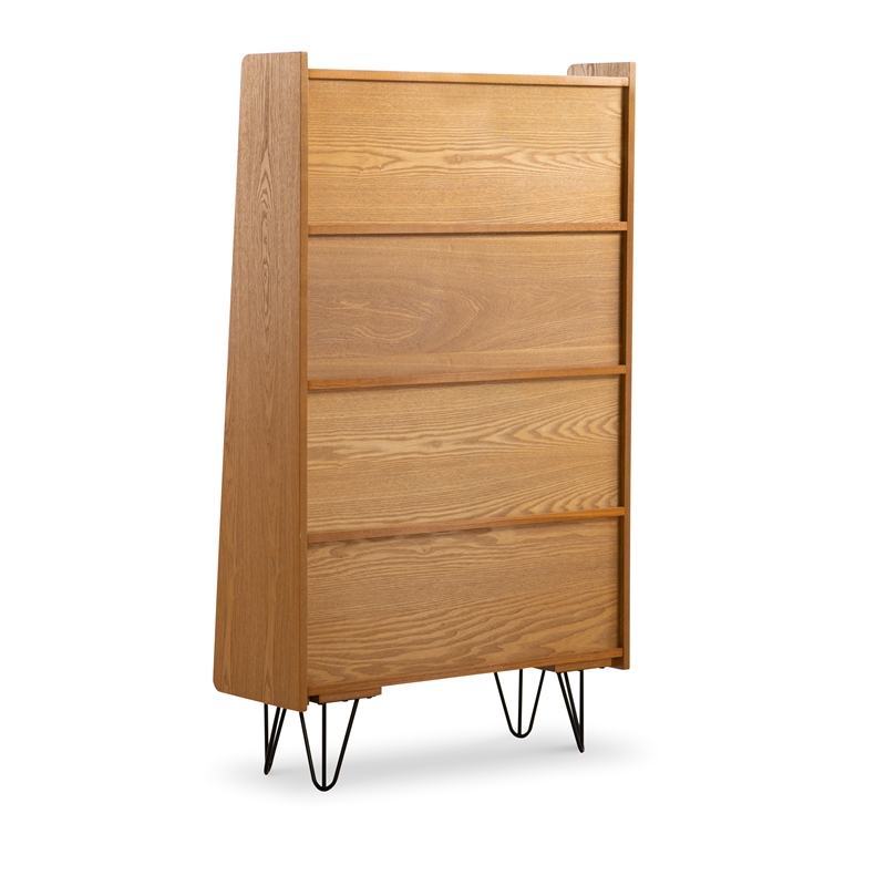 Allora 4 Shelves Wood Bookcase in Natural Brown/Gray/Orange/White