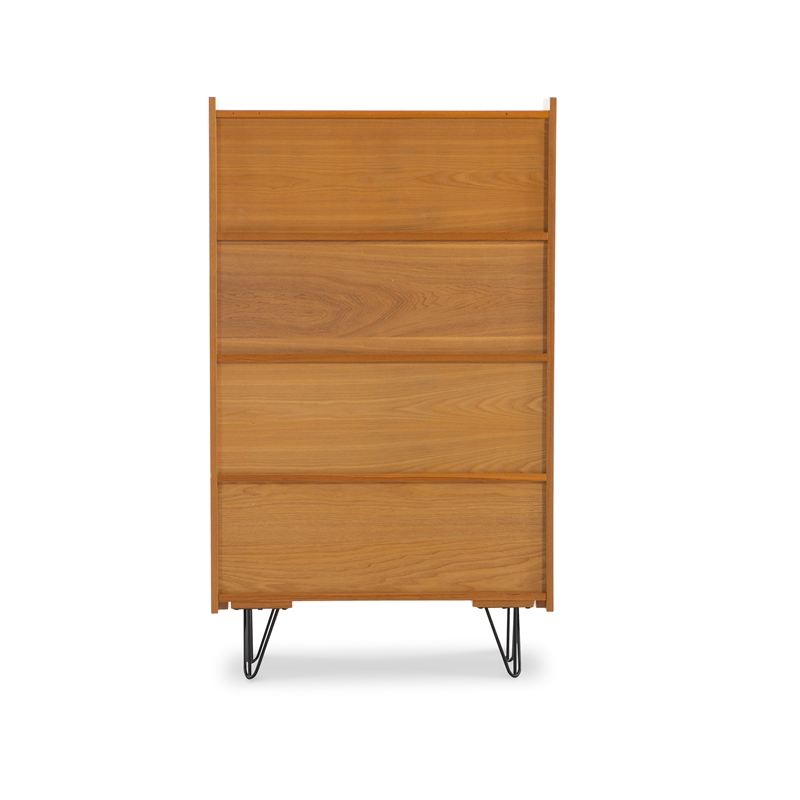 Allora 4 Shelves Wood Bookcase in Natural Brown/Gray/Orange/White