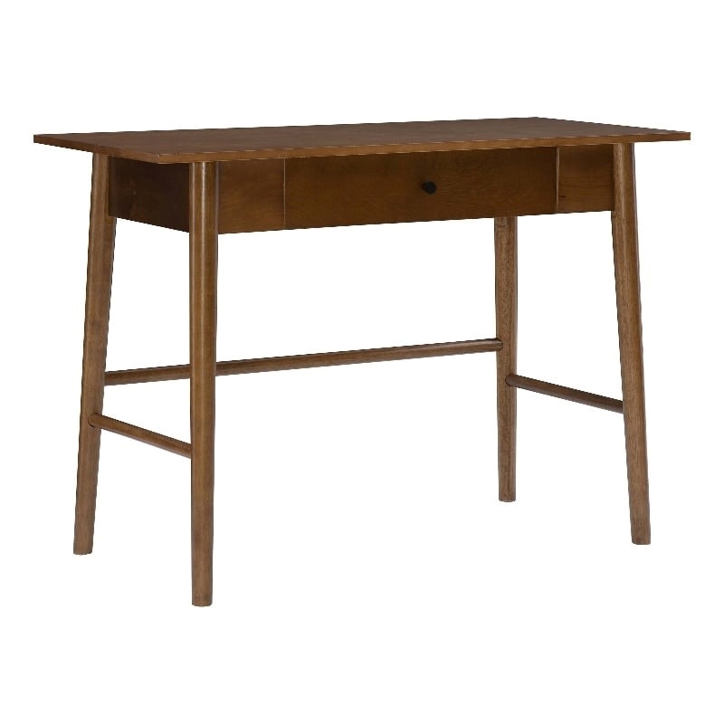 Allora 1-Drawer Mid-Century Wood Desk w/ Rounded Legs in Warm Walnut