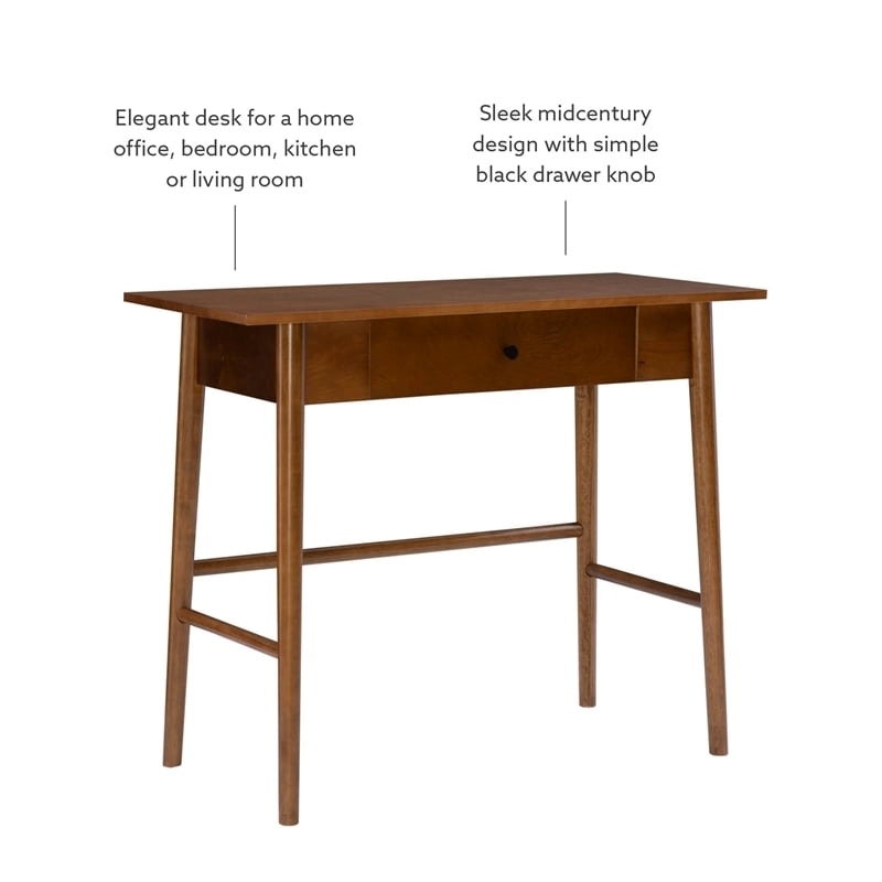 Allora 1-Drawer Mid-Century Wood Desk w/ Rounded Legs in Warm Walnut