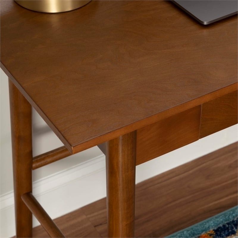 Allora 1-Drawer Mid-Century Wood Desk w/ Rounded Legs in Warm Walnut