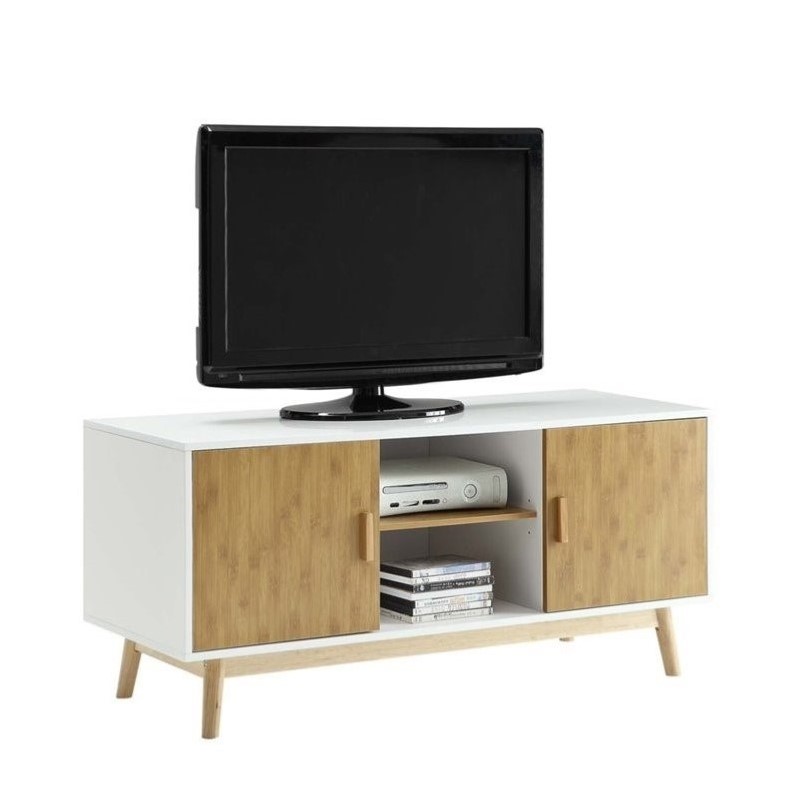Allora TV Stand in White and Bamboo Wood