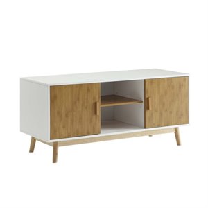 allora tv stand in white and bamboo wood
