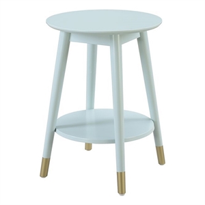 allora mid century round end table with shelf in sea foam