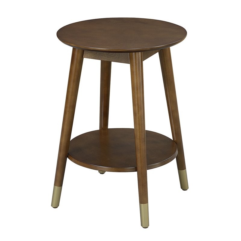 Allora Mid-Century Round Wood End Table with Shelf in Espresso