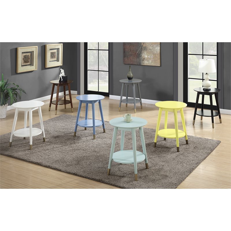 Allora Mid-Century Round Wood End Table with Shelf in Espresso