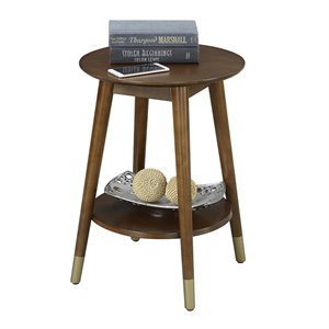 allora mid century round end table with shelf in espresso