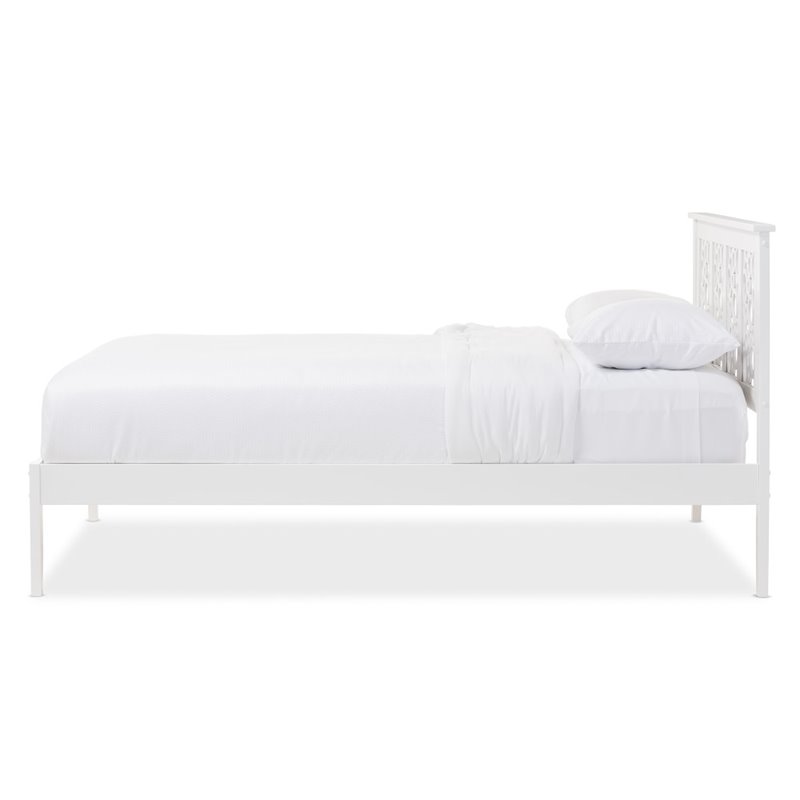 Allora Mid Century Rubberwood Queen Size Platform Bed in White