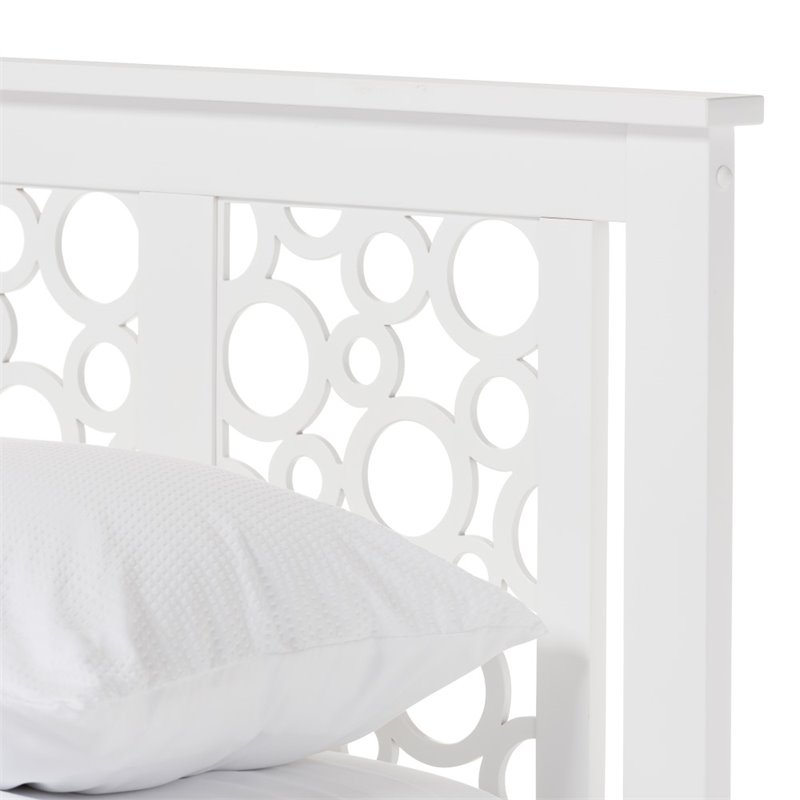 Allora Mid Century Rubberwood Queen Size Platform Bed in White