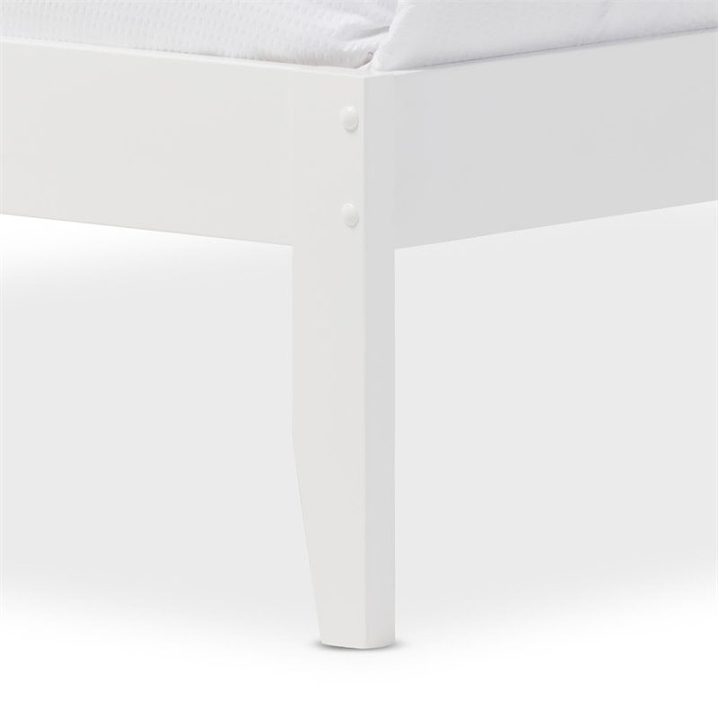 Allora Mid Century Rubberwood Queen Size Platform Bed in White