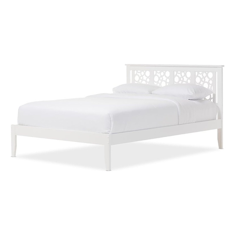 Allora Mid Century Rubberwood Queen Size Platform Bed in White